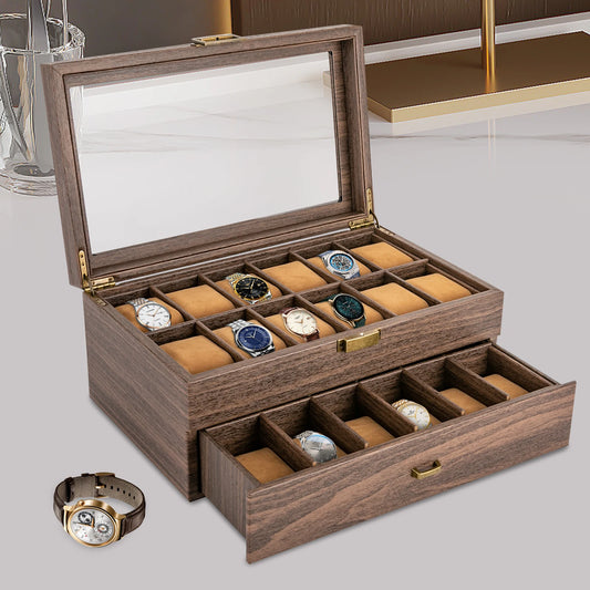 Vantory TimeVault™ – 2-Tier Wooden Watch Display Box